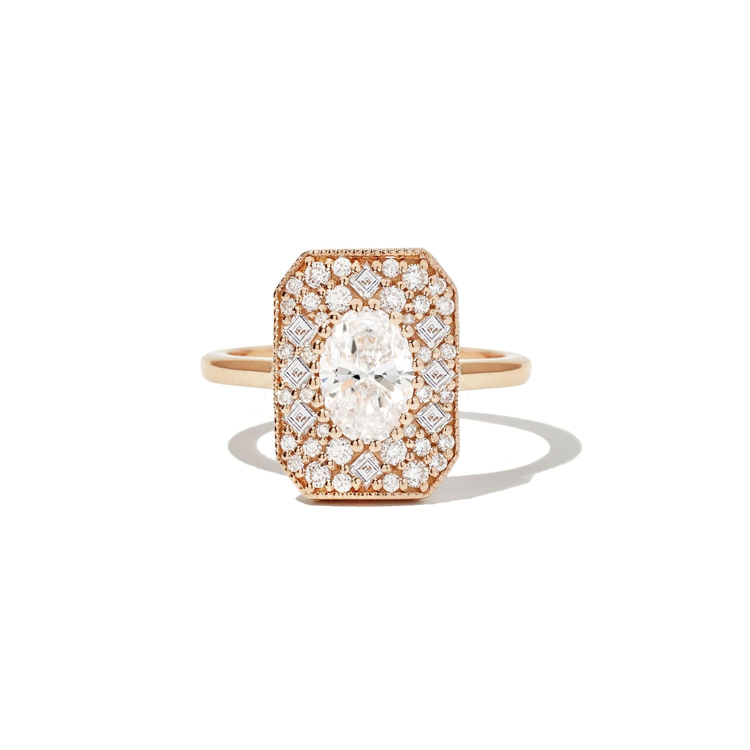0.74 CT Oval Cut Moissanite Emerald Shape Mosaic Engagement Ring