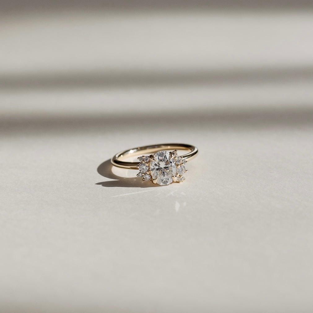 1 CT - 2 CT Oval Cut Cluster Moissanite Engagement Ring