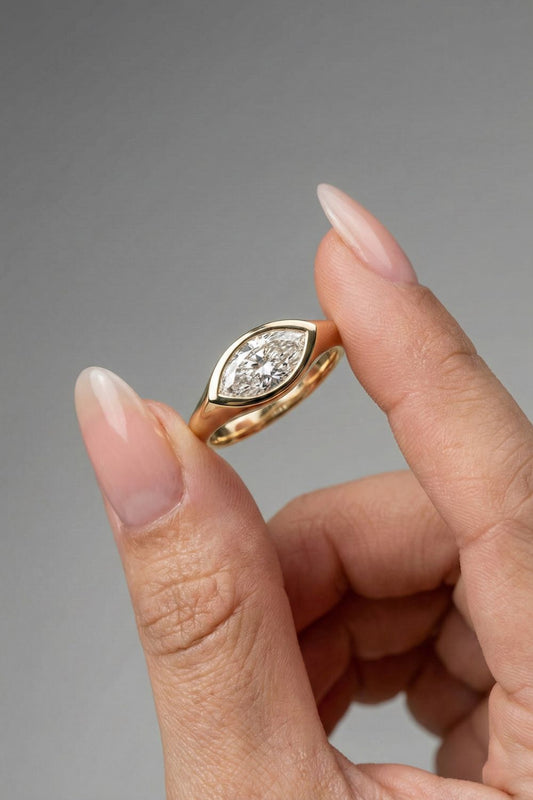 Marquise Cut Lab grown Diamond Bezel Setting Solitaire Engagement Ring