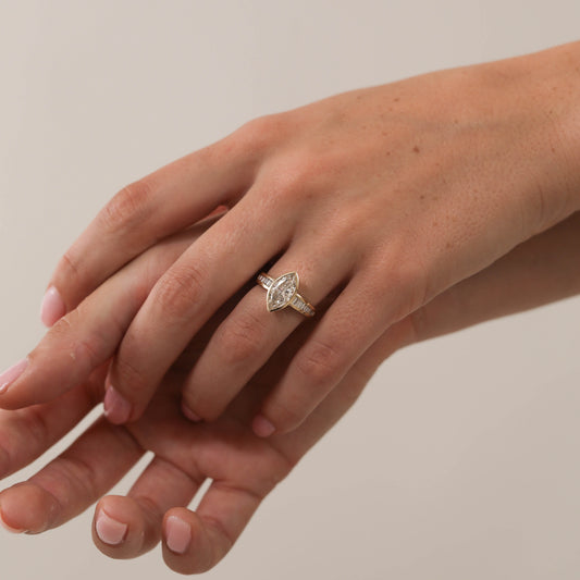 1.75 CT Marquise Cut Lab grown Diamond Bezel & Pave Setting Engagement Ring