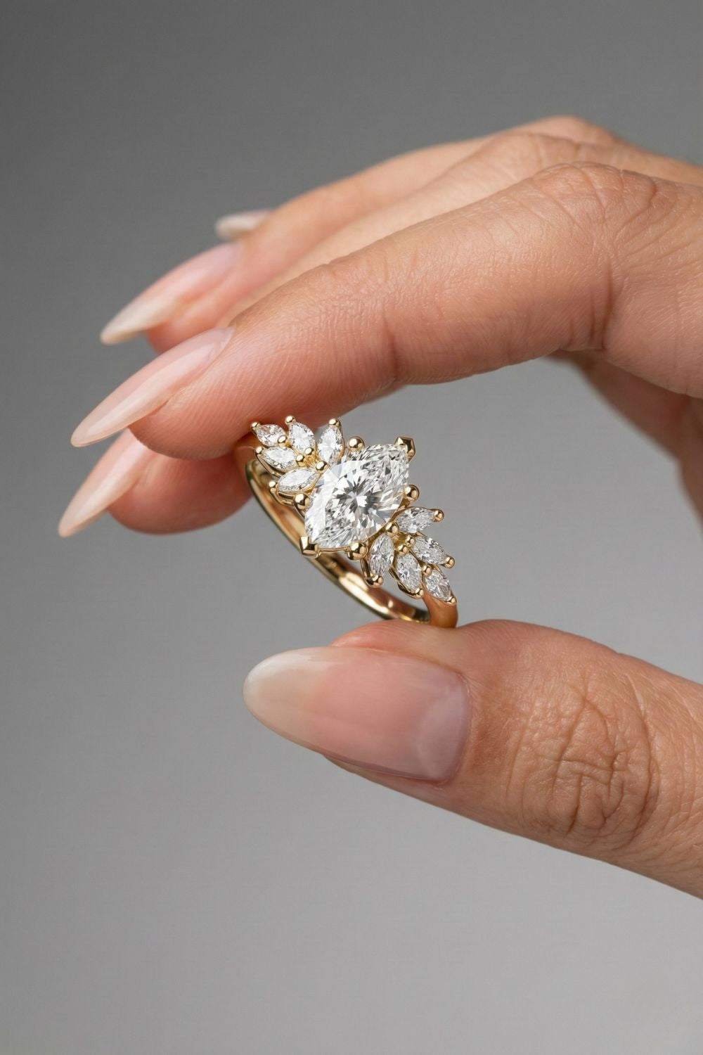 Marquise Cut Cluster Moissanite Engagement Ring