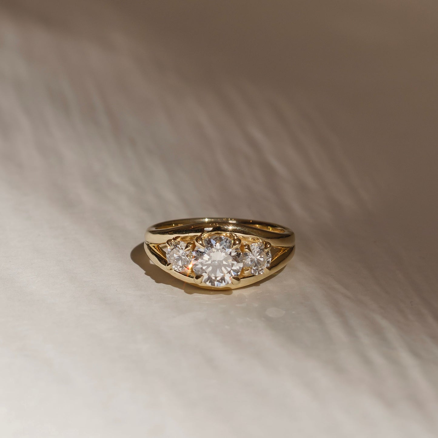 1.5 CT Round Cut Three Stone Semi Bezel Moissanite Engagement Ring