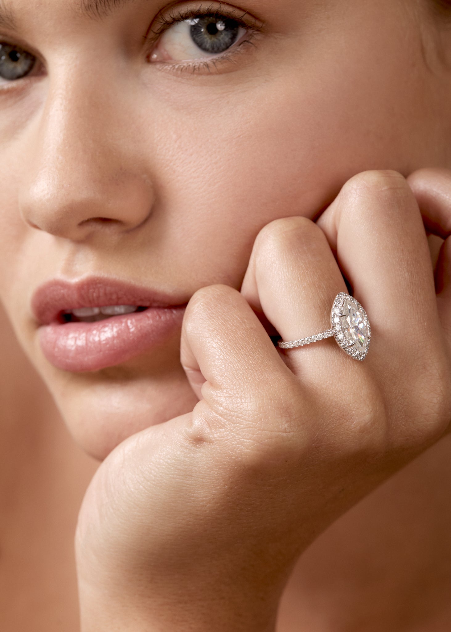 2.5 CT - 3.5 CT Marquise Cut Halo & Pave Moissanite Engagement Ring