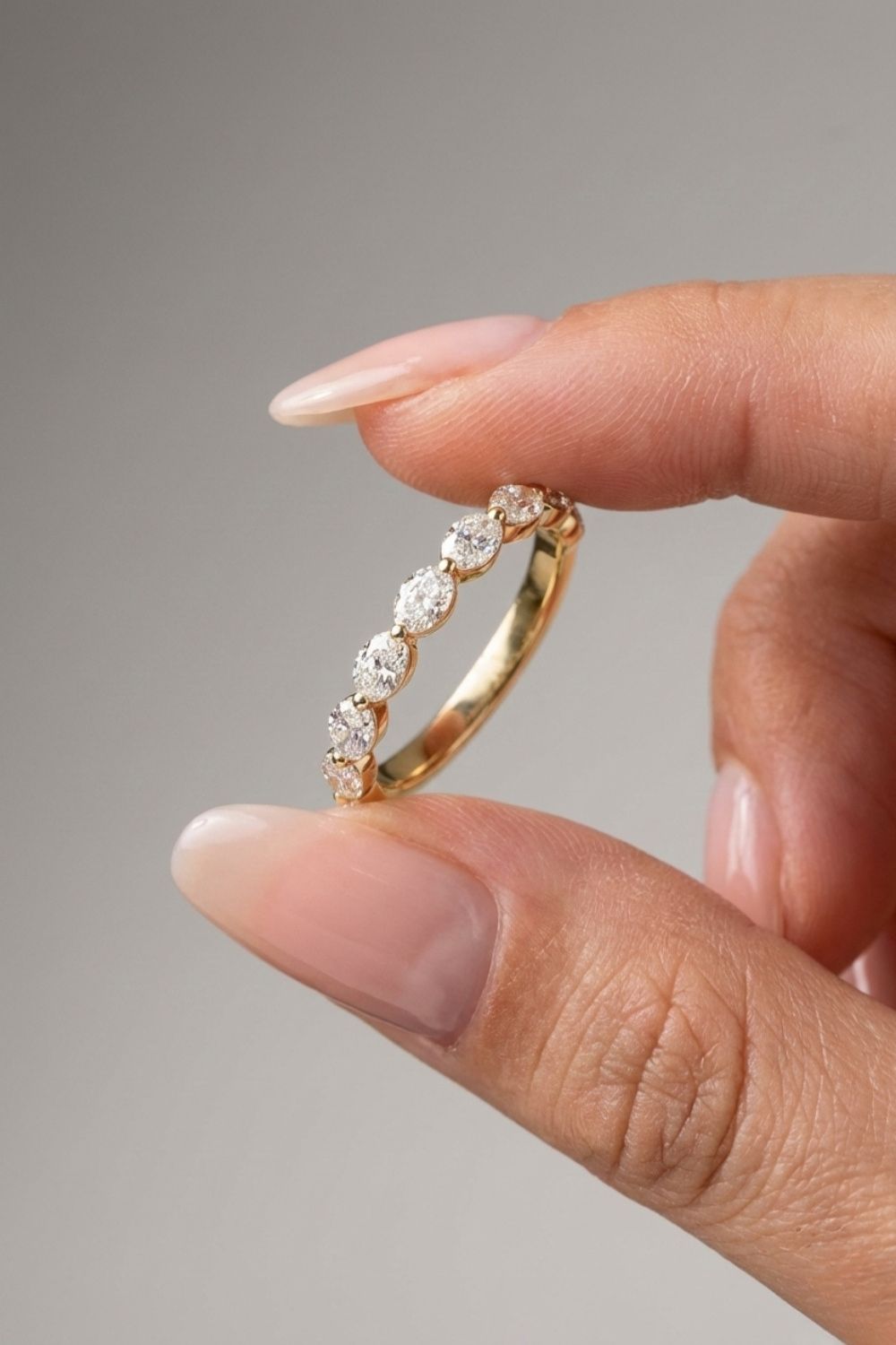 Oval CVD Diamond Dainty Wedding Band