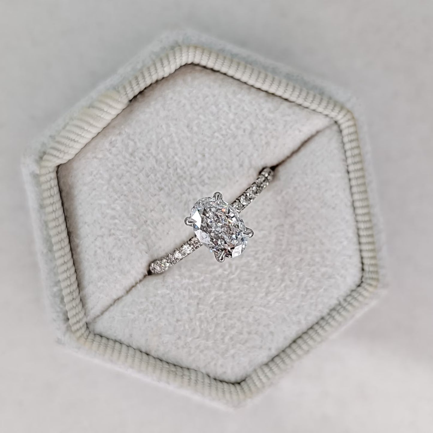 1 CT Oval Cut Hidden Halo Pave Moissanite Engagement Ring