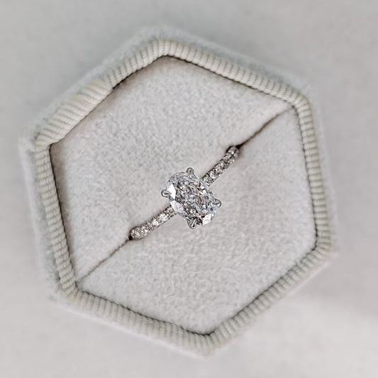 1 CT Oval Cut Hidden Halo Pave Moissanite Engagement Ring