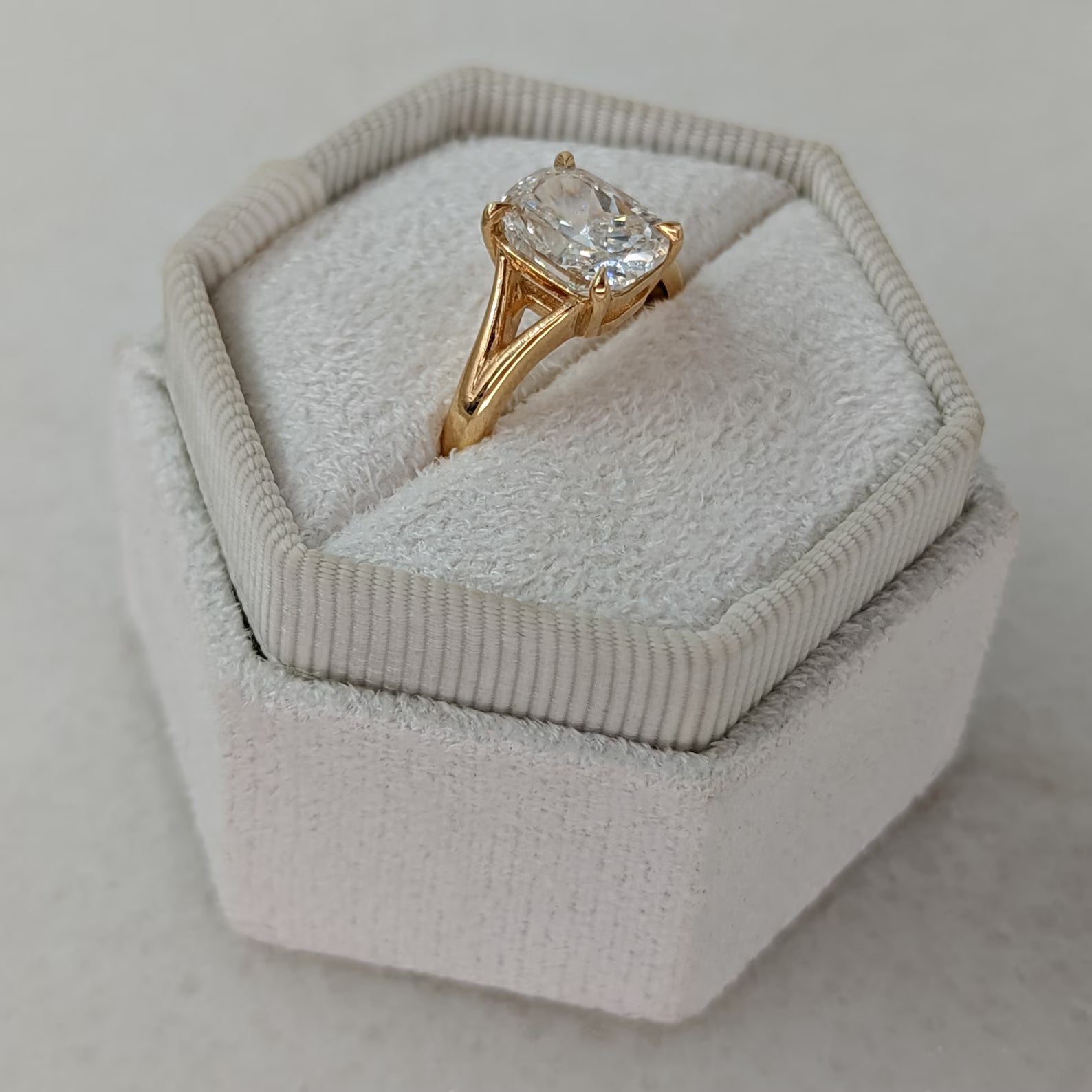 2.5 CT Elongated Cushion Cut Split Shank Solitaire Moissanite Engagement Ring