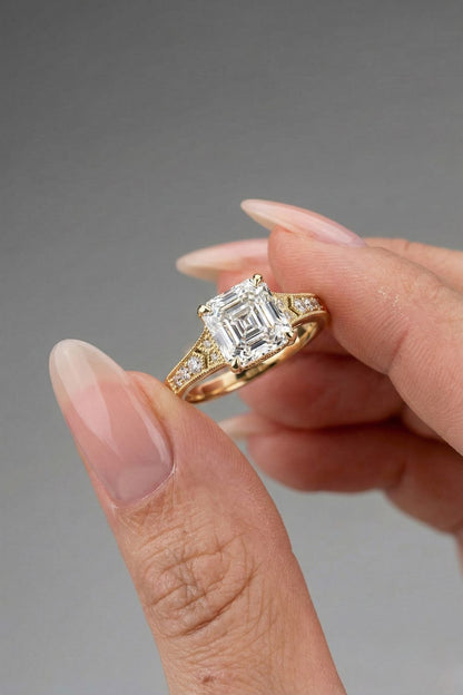 Asscher Cut Vintage Style Moissanite Engagement Ring