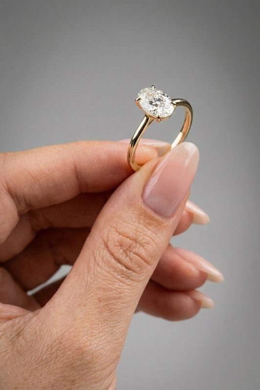 Elongated Oval Cut Lab grown Diamond Solitaire Engagement Ring