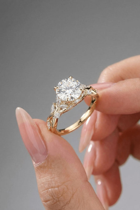 Round Cut Twisted Vine Moissanite Engagement Ring