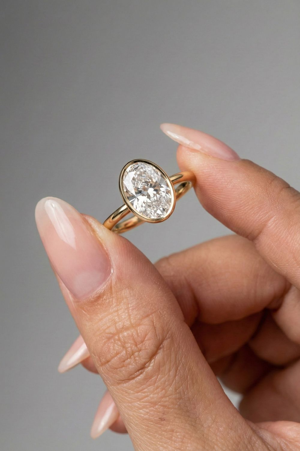 1 CT - 3 CT Oval Cut Lab grown Diamond Hidden Halo & Bezel Setting Engagement Ring