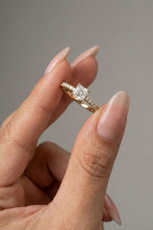 Asscher Cut Lab grown Diamond Pave Engagement Ring