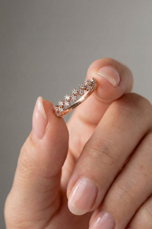 Round Moissanite Dainty Cluster Wedding Band