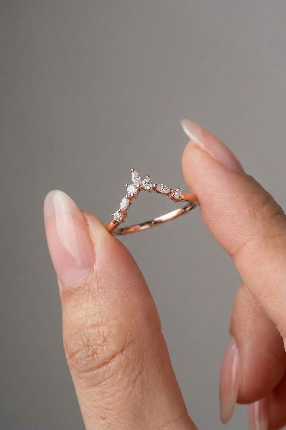 Marquise & Round Moissanite V-Shape Pave Wedding Band