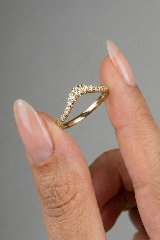 Round CVD Diamond Curved Pave Wedding Band