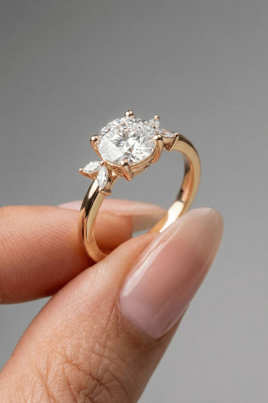 Round Cut Five Stone Cluster Moissanite Engagement Ring