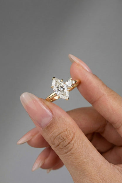1.52 CT - 2.52 CT Marquise Cut Lab grown Diamond Cluster Engagement Ring