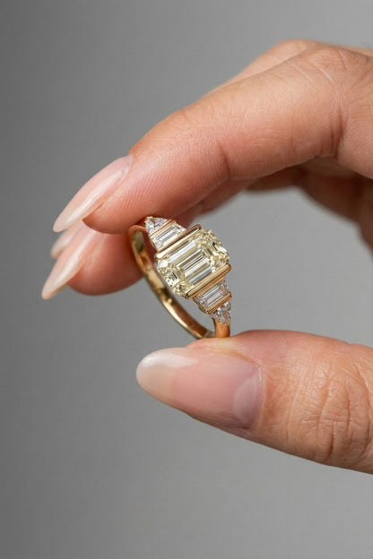 2.01 CT Emerald Cut Lab grown Diamond Five Stone Engagement Ring