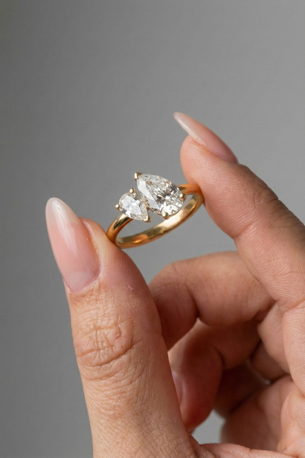 Pear Cut Two Stone Moissanite Engagement Ring