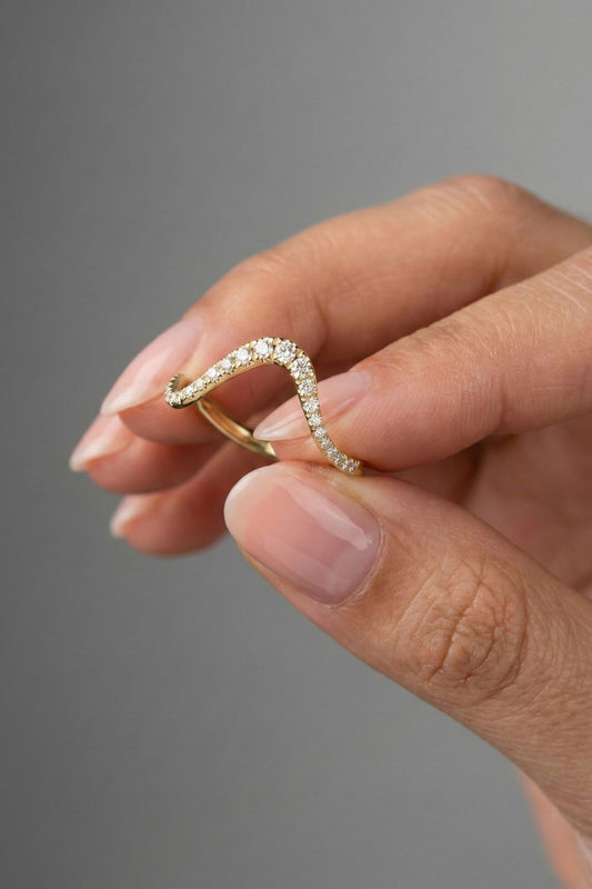 Round CVD Diamond Curved Pave Wedding Band