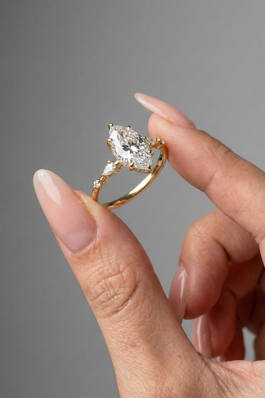 Marquise Cut Hidden Halo Cluster Moissanite Engagement Ring