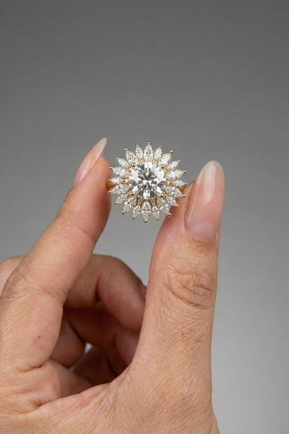 Round Cut Lab grown Diamond Halo Floral Style Engagement Ring