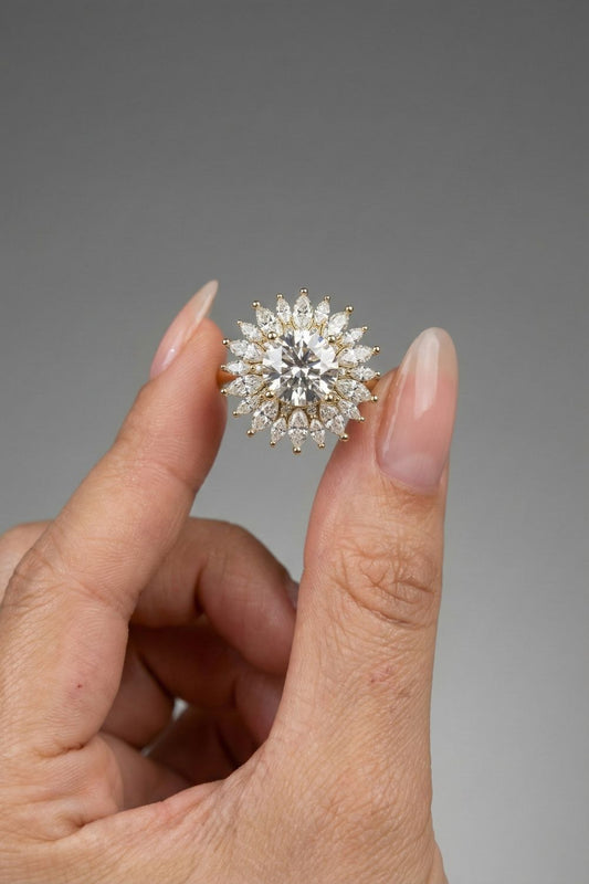 Round Cut Lab grown Diamond Halo Floral Style Engagement Ring