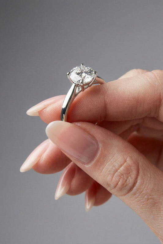 Round Cut Cathedral Setting Solitaire Moissanite Engagement Ring