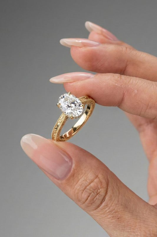 Oval Cut Hidden Halo Vintage Moissanite Engagement Ring