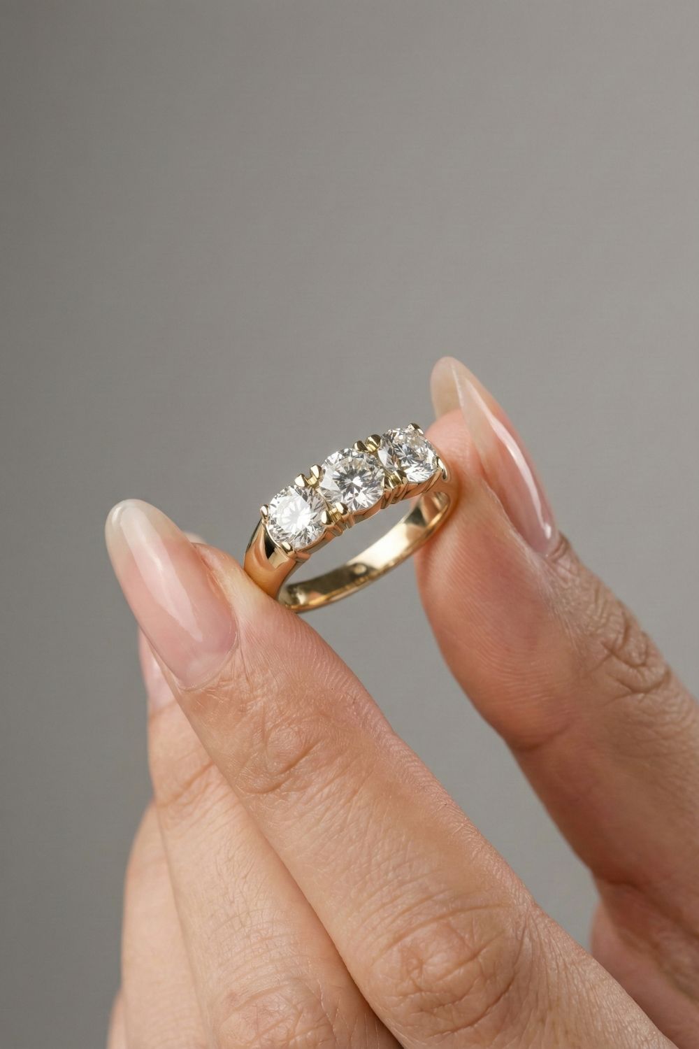 Round Cut Lab grown Diamond Three Stone Engagement Ring