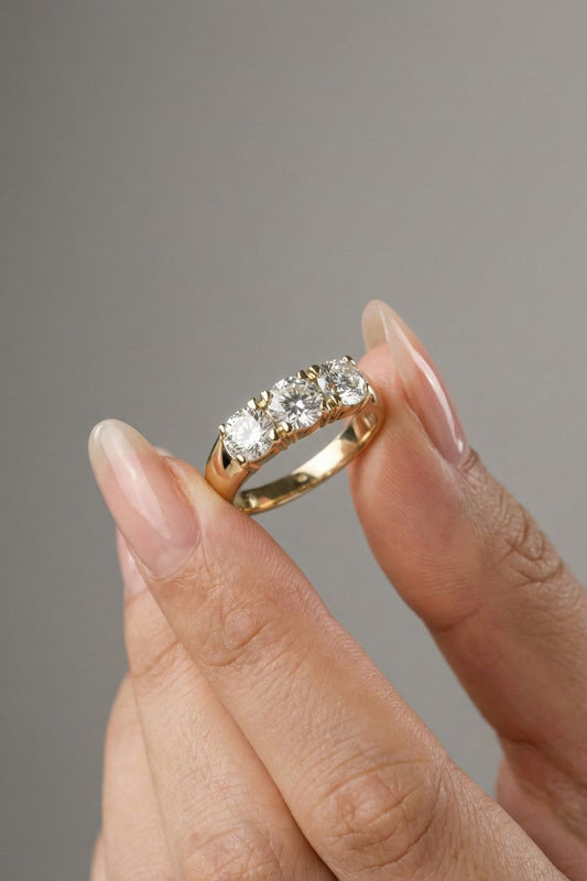 Round Cut Lab grown Diamond Three Stone Engagement Ring