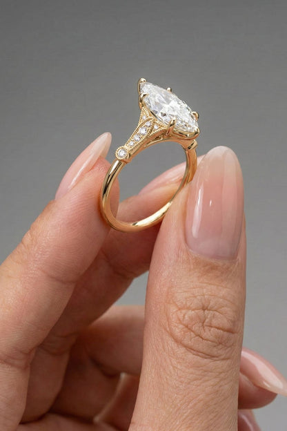 Marquise Cut Art Deco Style Moissanite Engagement Ring