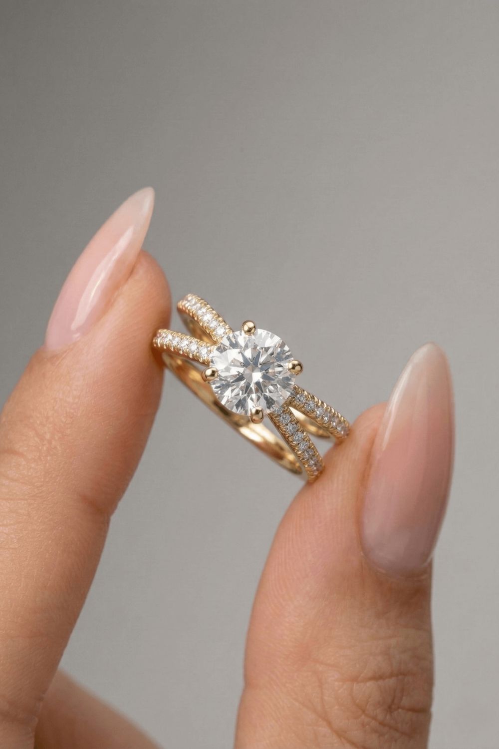 Round Cut Criss-Cross Pave Moissanite Engagement Ring