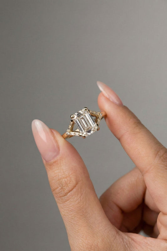 Emerald Cut Lab grown Diamond Pave & Split Shank Engagement Ring