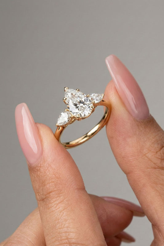 Pear Cut Three Stone Moissanite Engagement Ring