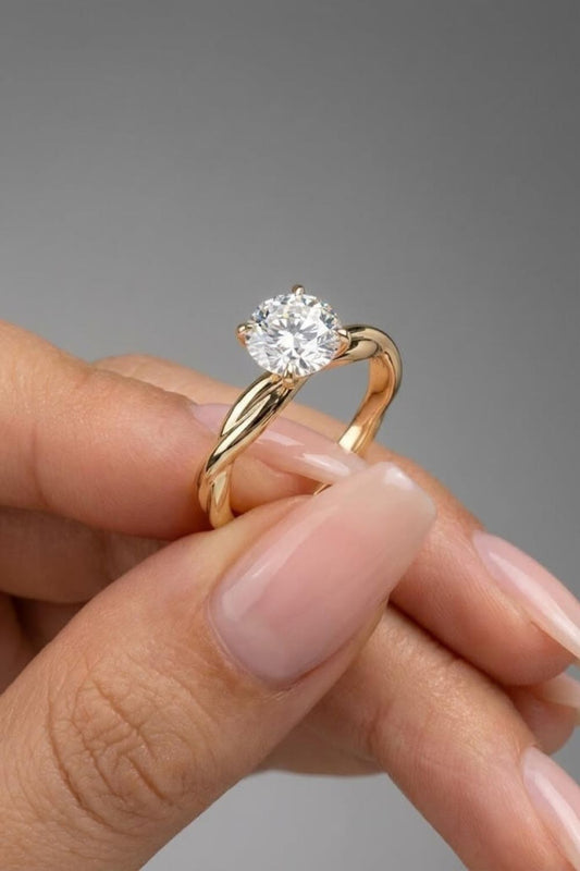 Round Cut Twisted Solitaire Moissanite Engagement Ring
