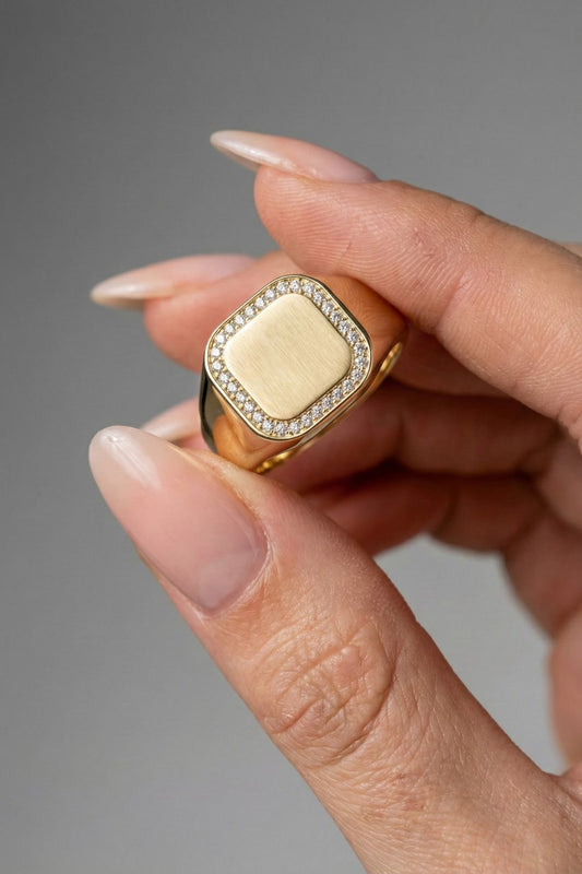 Round Signet Moissanite Engagement Ring