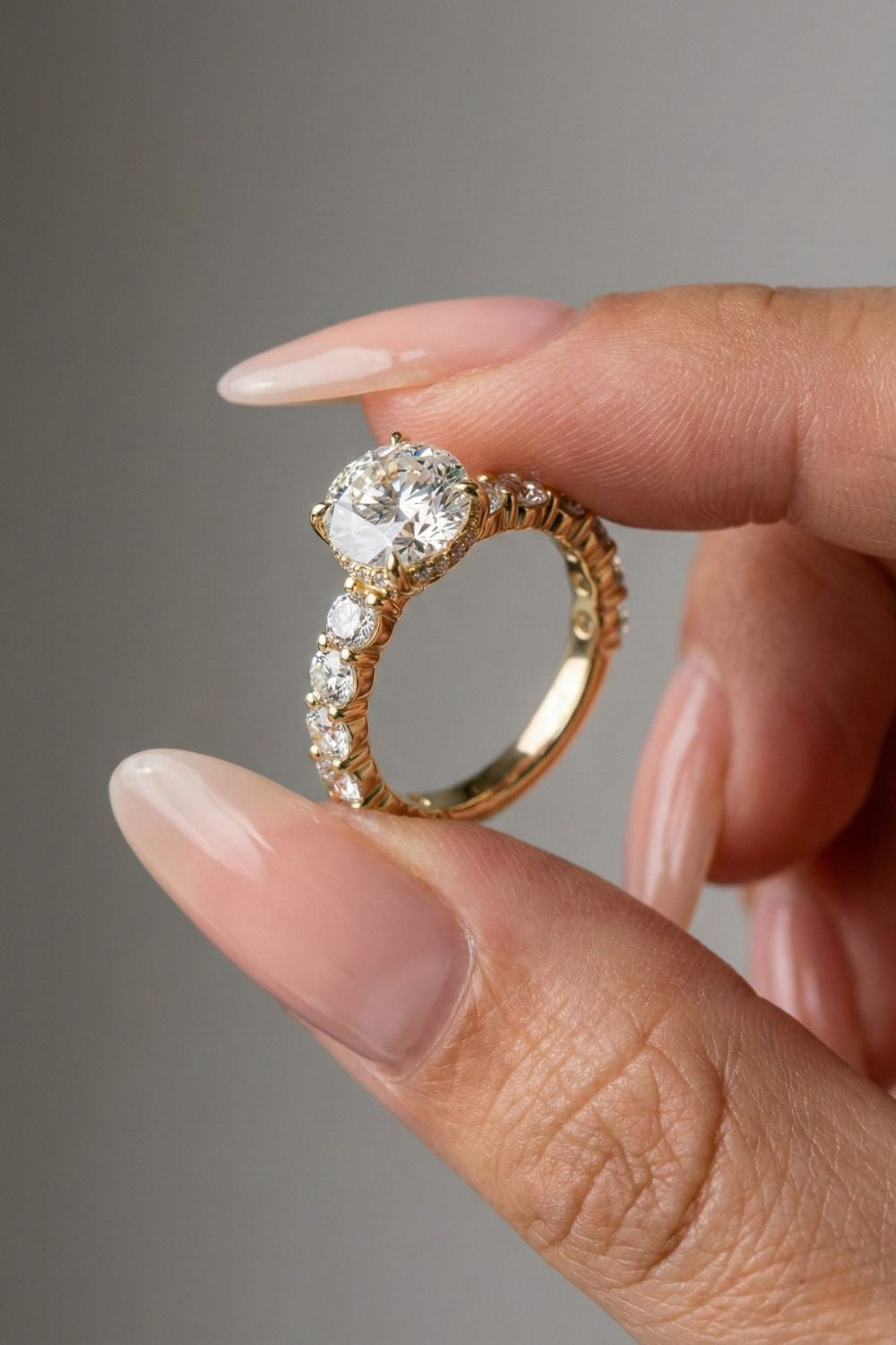 Round Cut Hidden Halo Pave Set Moissanite Engagement Ring