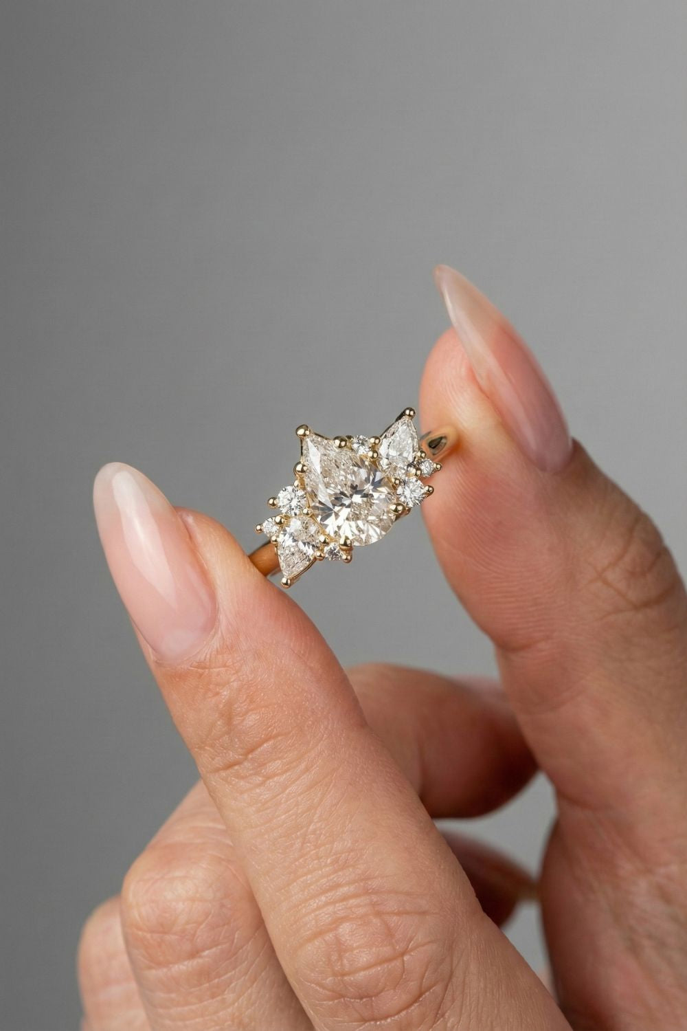 Pear Cut Lab grown Diamond Cluster Engagement Ring