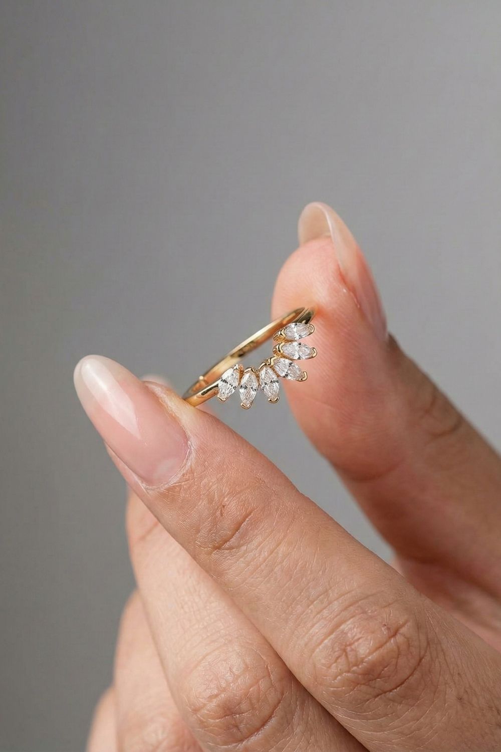 Marquise Moissanite Cluster Curved Wedding Band