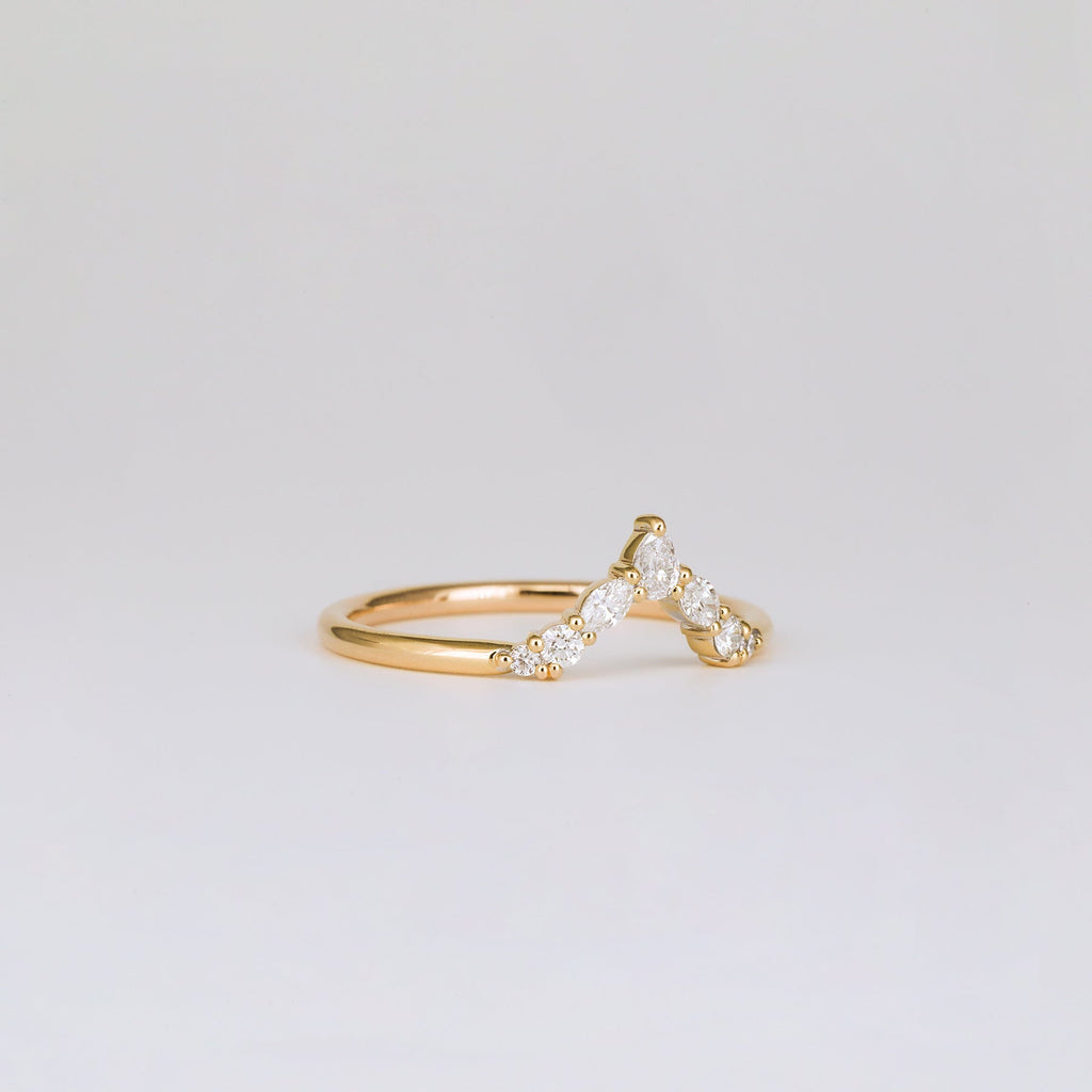 0.17 TCW Marquise, Pear & Round CVD Diamond V-Shaped Wedding Band
