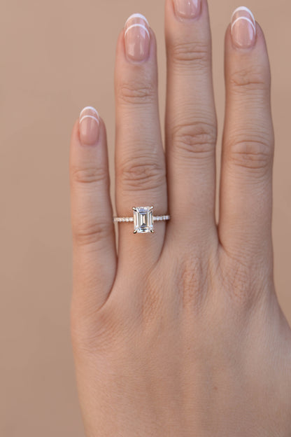 1 CT - 3 CT Emerald Cut Lab grown Diamond Pave Engagement Ring