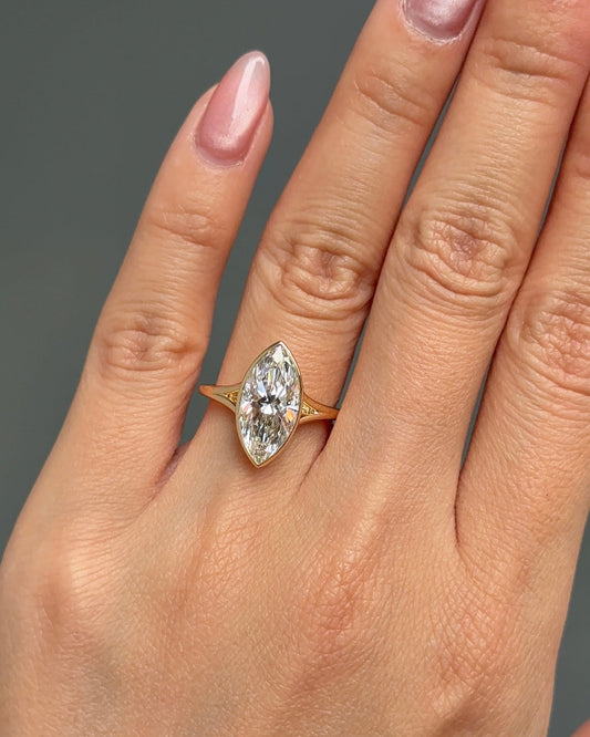 3.02 CT Marquise Lab grown Diamond Split Shank Bezel Engagement Ring