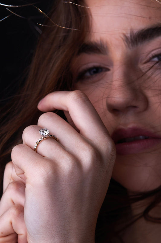 1.5 CT Round Cut Twisted Pave Style Moissanite Engagement Ring