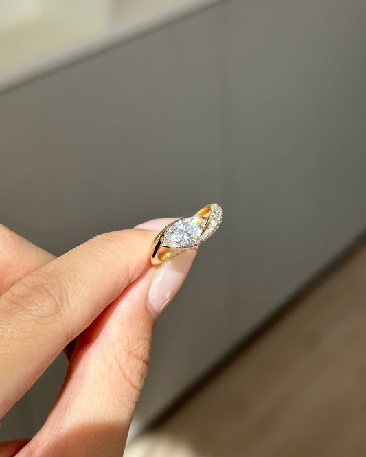  Marquise Cut Lab grown Diamond Twisted Pave Engagement Ring