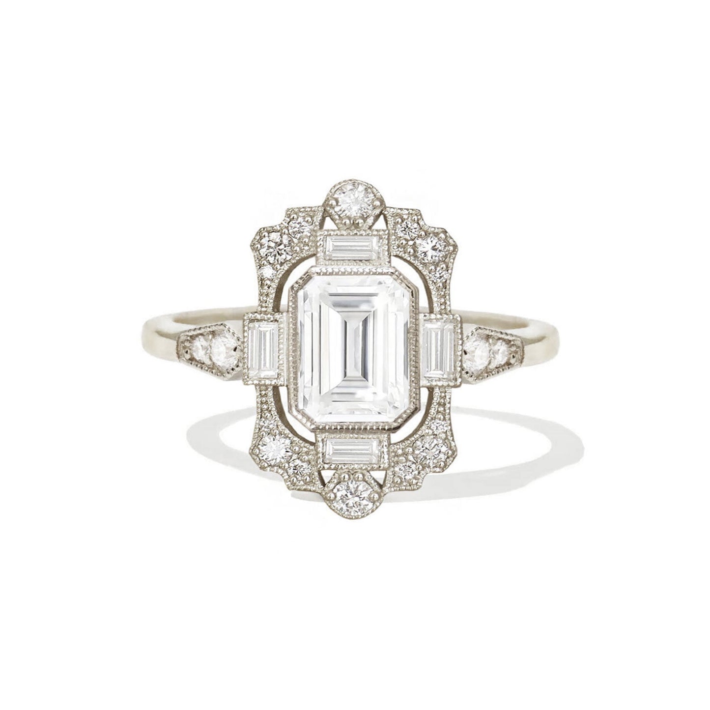 1.5 CT Emerald Cut Moissanite Fairmont Mosaic Engagement Ring
