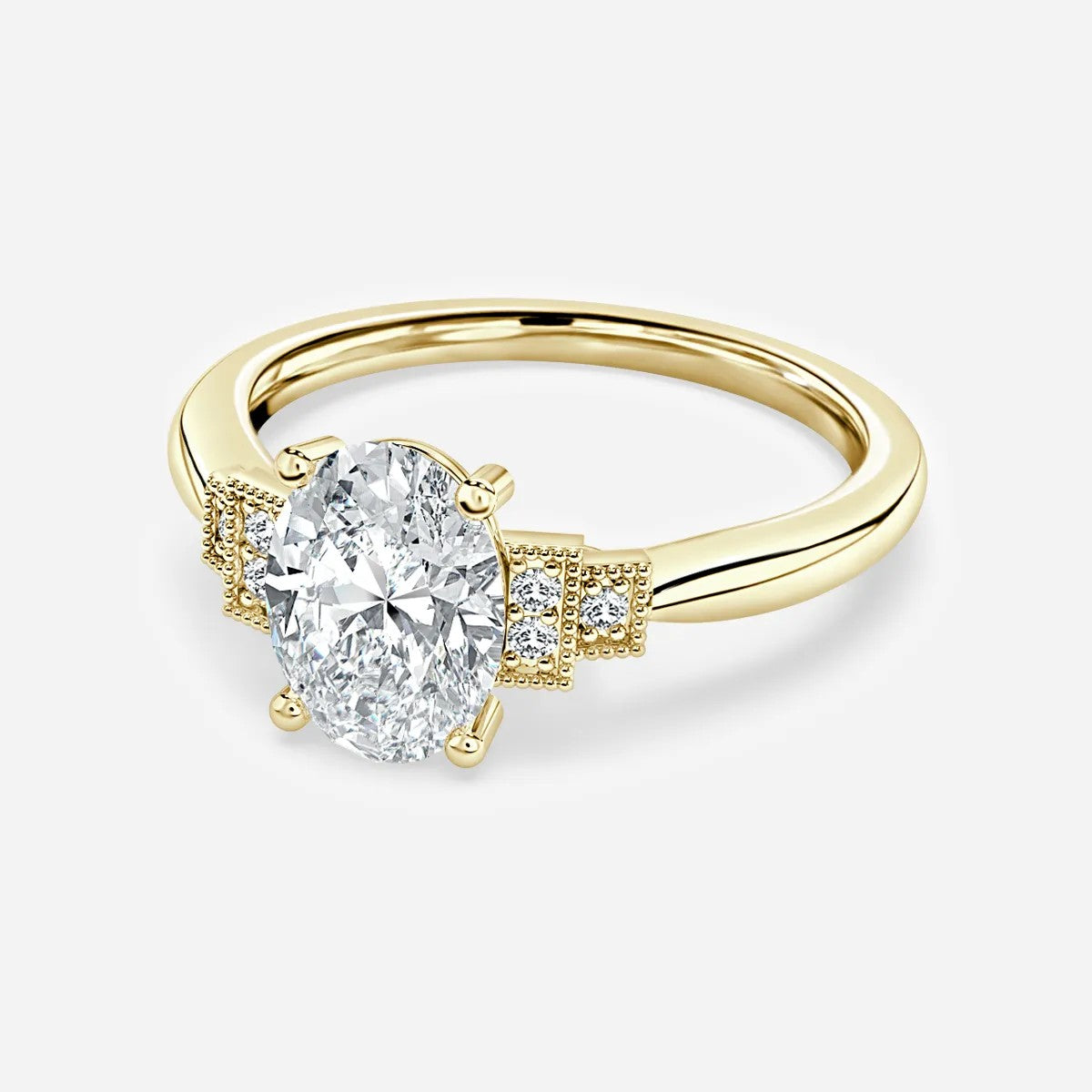 0.6 CT - 1.5 CT Oval Cut Milgrain Cluster Moissanite Engagement Ring