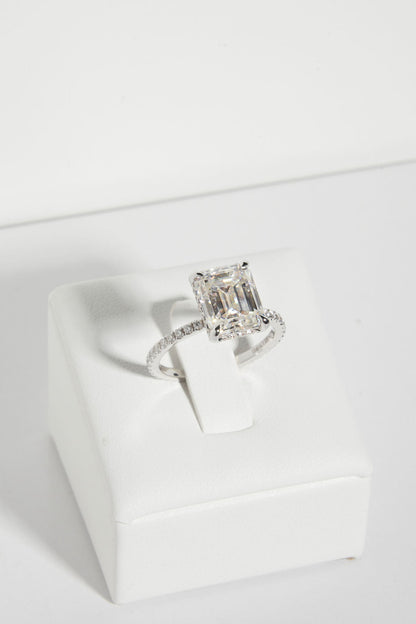 2.5 CT - 3.5 CT Emerald Cut Hidden Halo & Pave Moissanite Engagement Ring