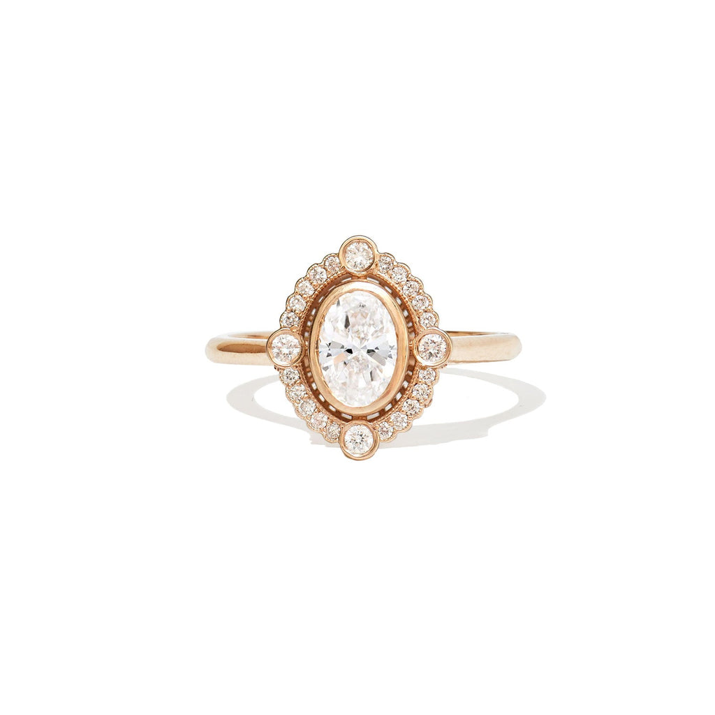 0.7 CT Oval Cut Moissanite Art Deco Mosaic Engagement Ring