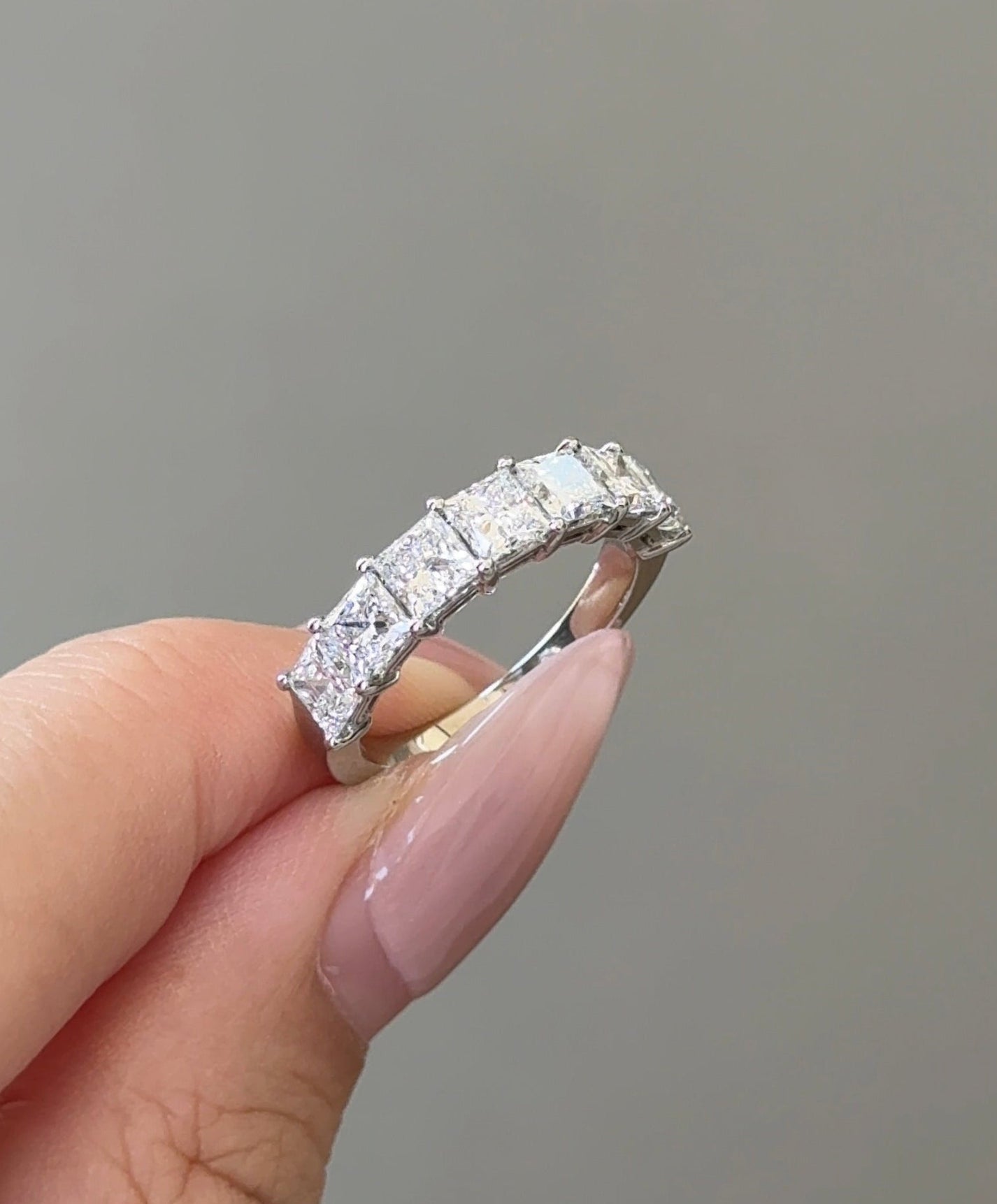 Princess CVD Diamond Half Eternity with Shared Prong Wedding Band